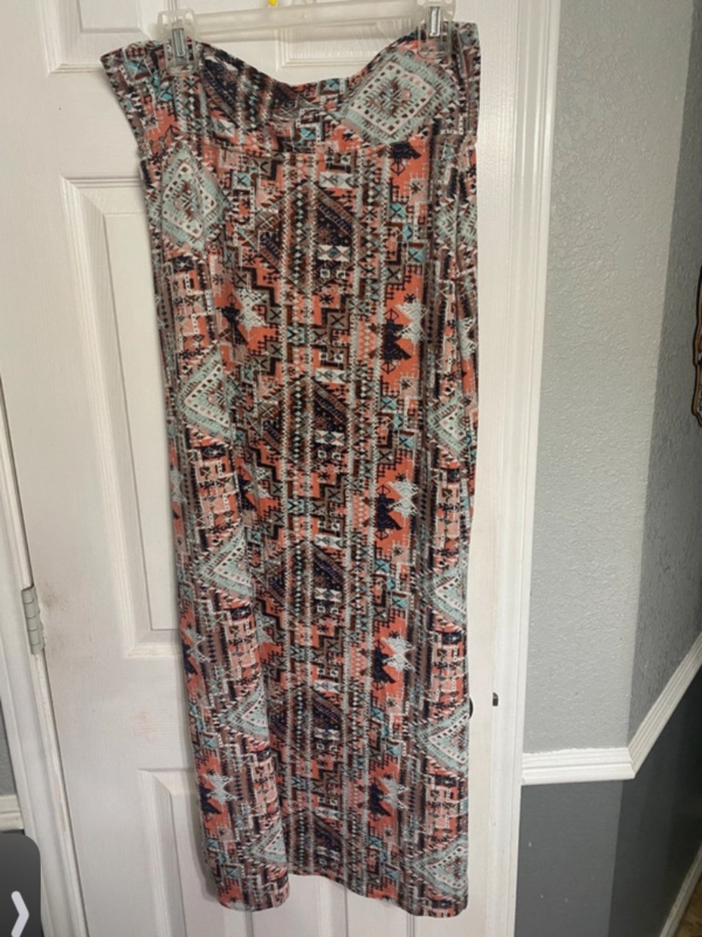 Strapless Aztec-Print Maxi Skirt in Coral & Mint